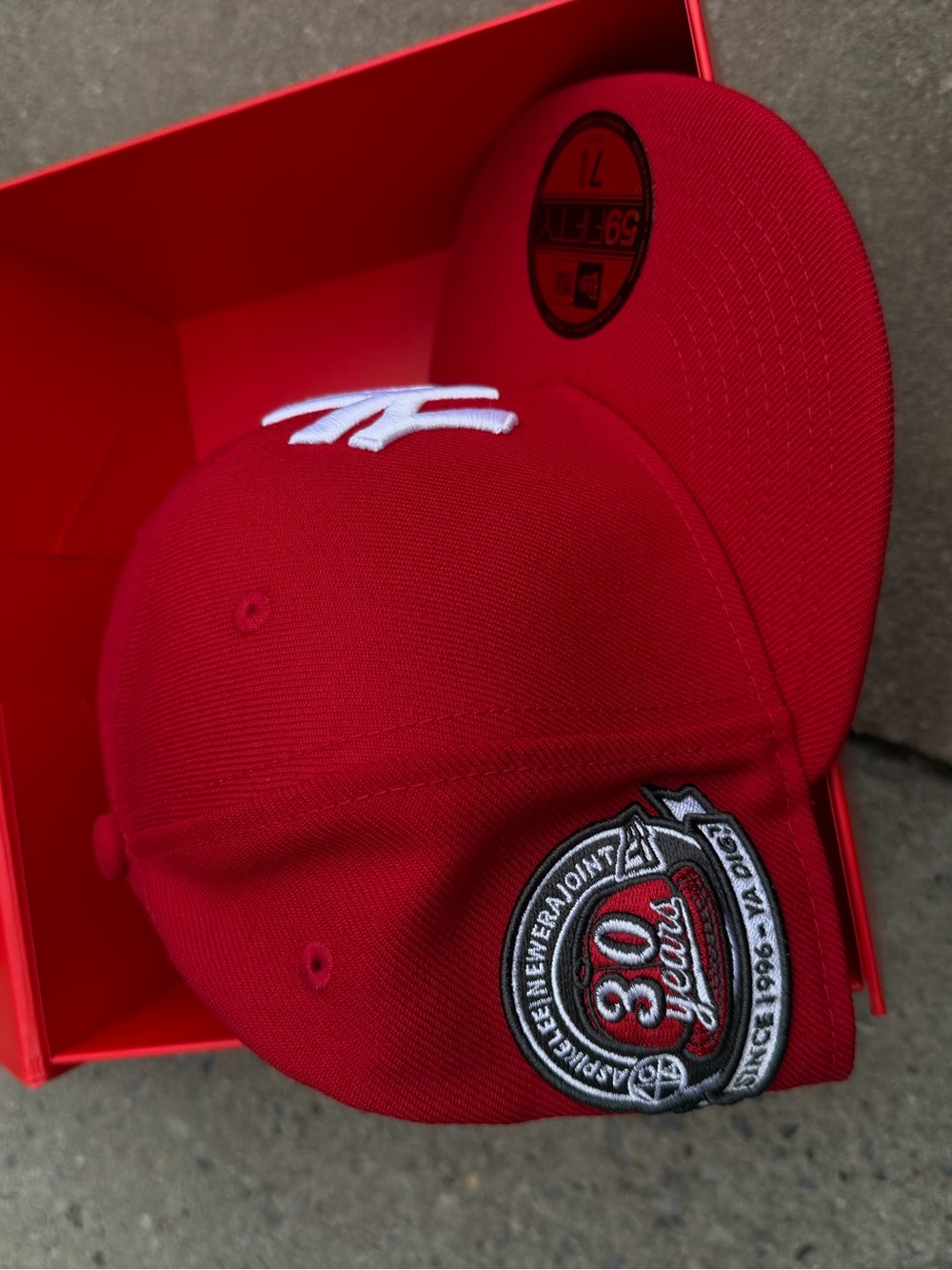 New Era Red Commemorative 30 Years hat with Box